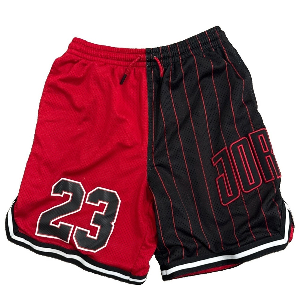 Jordan Boys 12-13Yrs Large Red Black Pinstripe 23 Basketball Mesh Shorts
